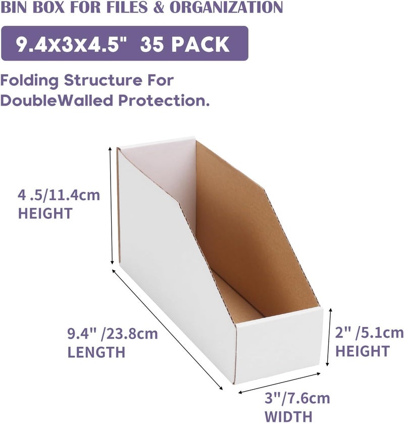 EXYGLO Cardboard Storage Bins 35 Pack, 9.4x3x4.5 Inch Cardboard Boxes, Corrugated Organizer Bins for Pantry, Shelves, Garage, Office, Shop, White - Image 2
